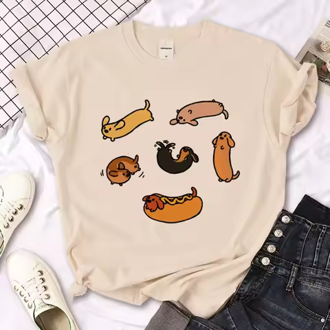 Dachshund T-shirts Women Funny T Shirt Female Streetwear Clothing Casual Tops Women Short Sleeve