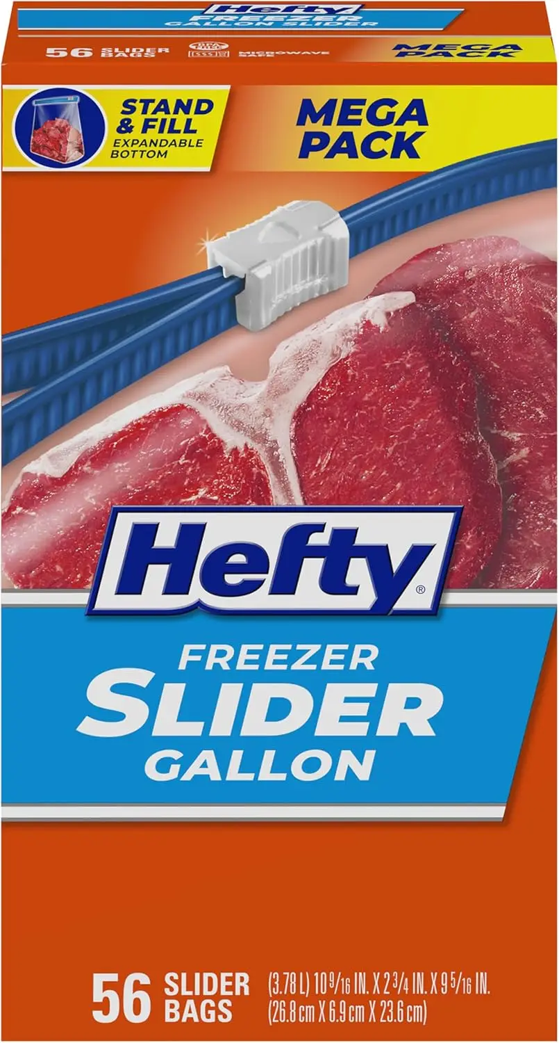 

Gallon Size Slider Freezer Bags, 56 Count, Protect Against Freezer Burn, Easy Open & Close