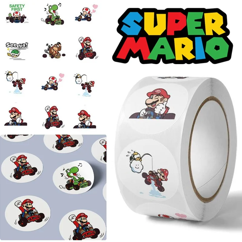 500pcs Super Mario Stickers Seal Label Decorative Anime Creative DIY Scrapbook Diary Decals Sticker Roll Cute Kids Toys Reward