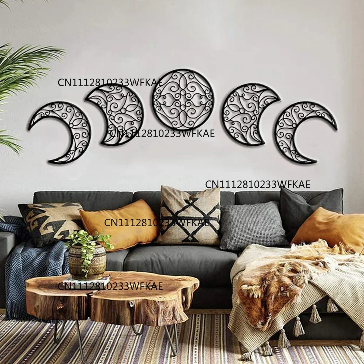 5pcs Black Moon Decoration Wall Hanging 3D Moon Phase Spiritual Bedroom Wall Decor Nordic Bohemian Style Christmas Home Decor