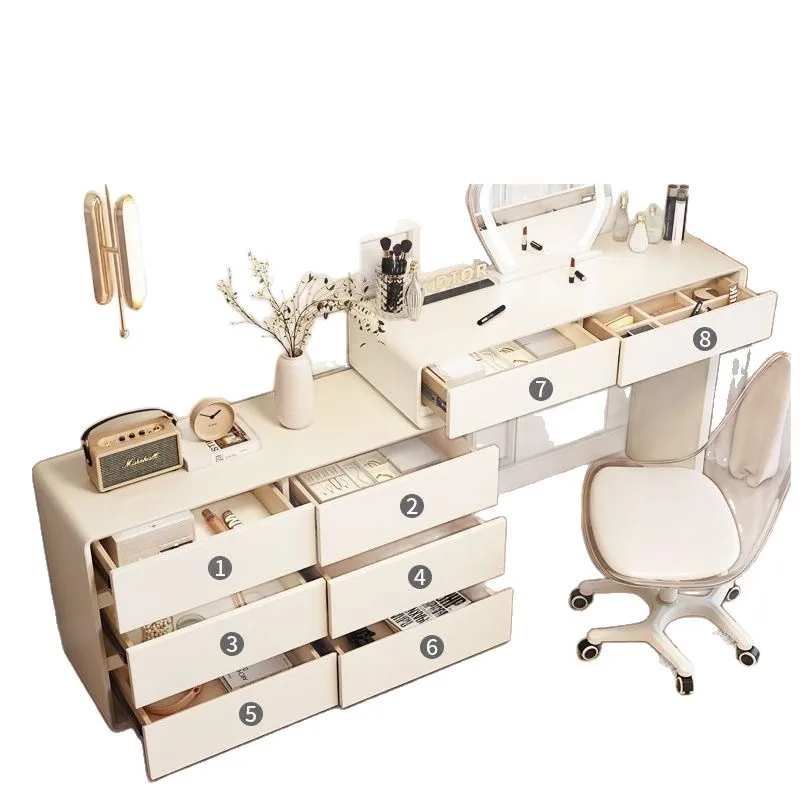 

Solid wood, paint, dresser, chest, integrated, makeup, cream style, bedroom