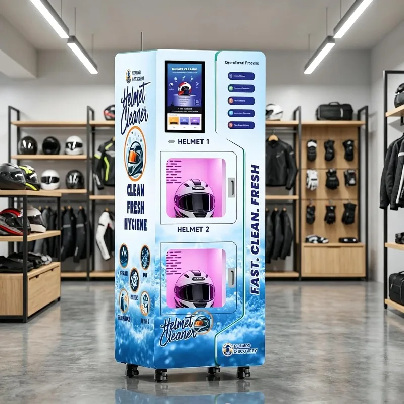 Customized Helmet Cleaning Vending Machine Dual Tank Large Touch Screen Fully Automatic Multi Language Voice Payment Support