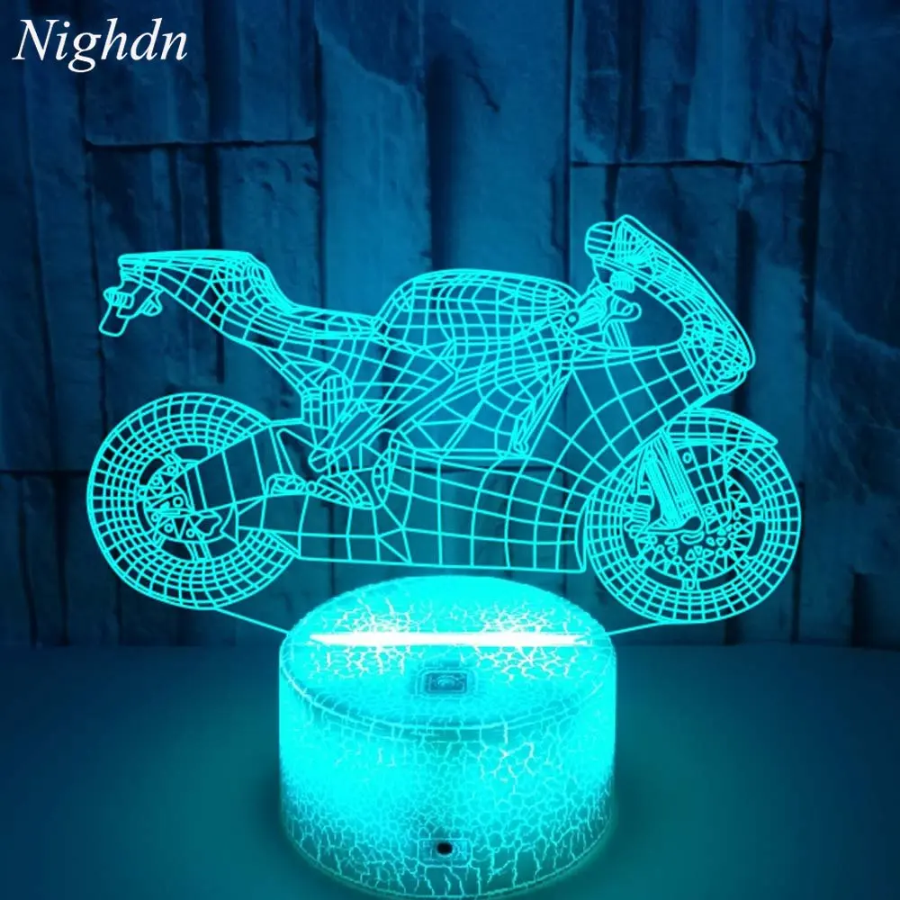 Nighdn 3D Motorcycle Night Light for Kids Room Decor Nightlight 7 Color Changing USB Table Bedside Lamps Gifts Toys for Boys