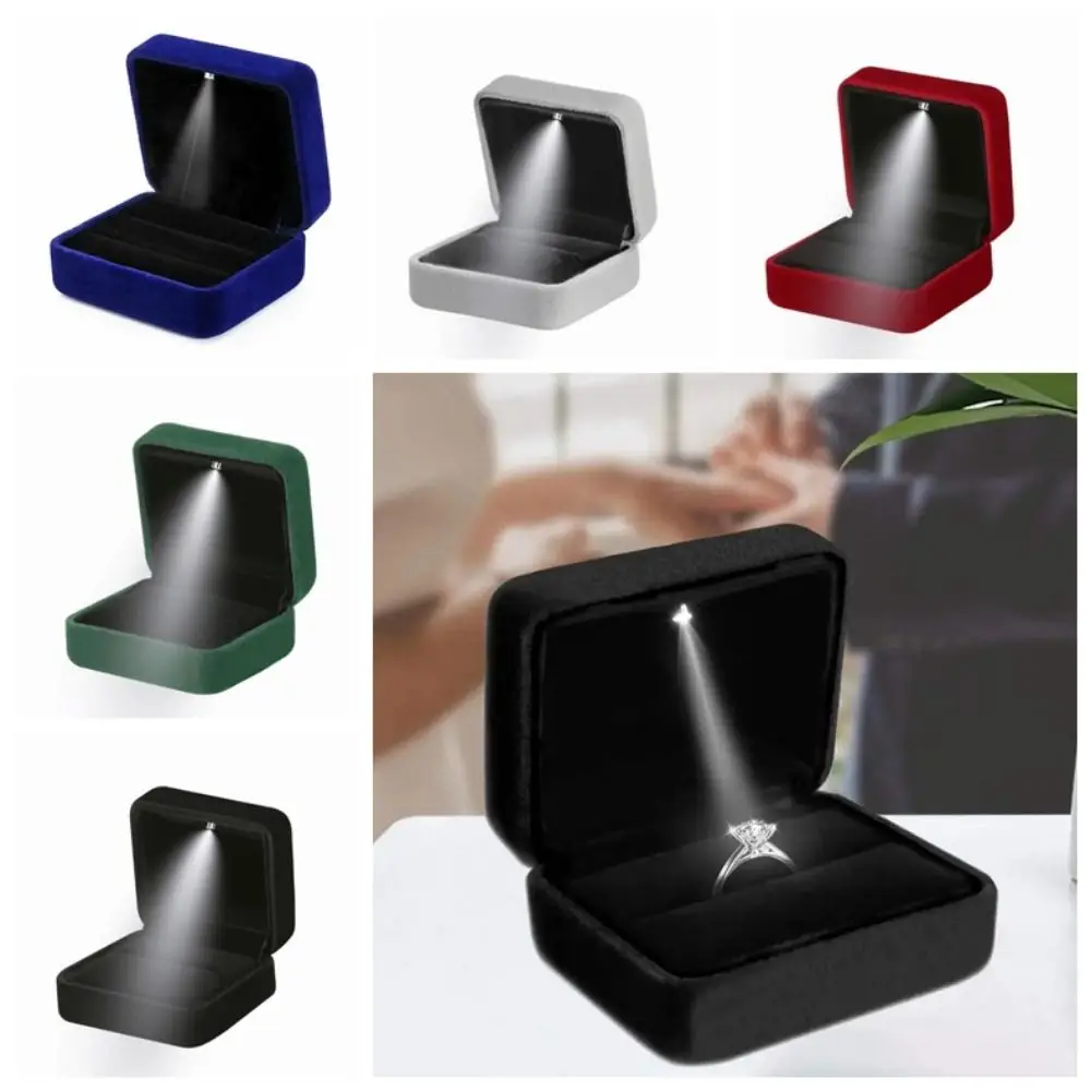 

Бархатная светодиодная шкатулка для ювелирных изделий в форме кольца квадратной формы, портативный чехол-держатель для колец, многоразовый прочный светодиодный светильник, витрина для колец, свадебная церемония