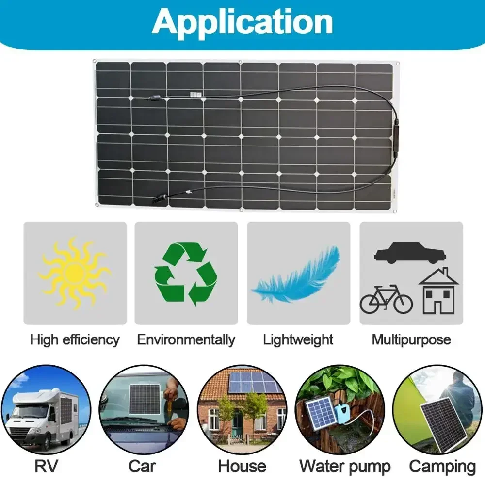 1000w Flexible Solar Panel 12v 24v Panel Solar 100w Monocrystalline  Battery Charger for Rv Electric Car Camping Yacht