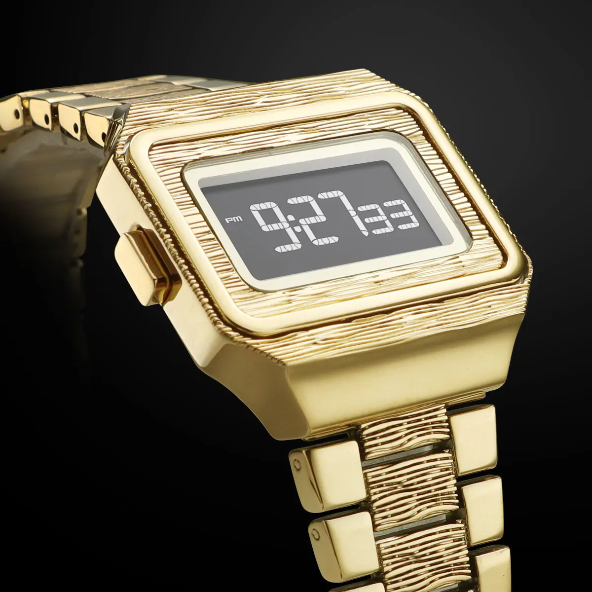 Unisex Rectangle Dial Electronic Watch Luminous LED Display Sports Digital Wristwatch for Men with Stailess Steel Strap 0325