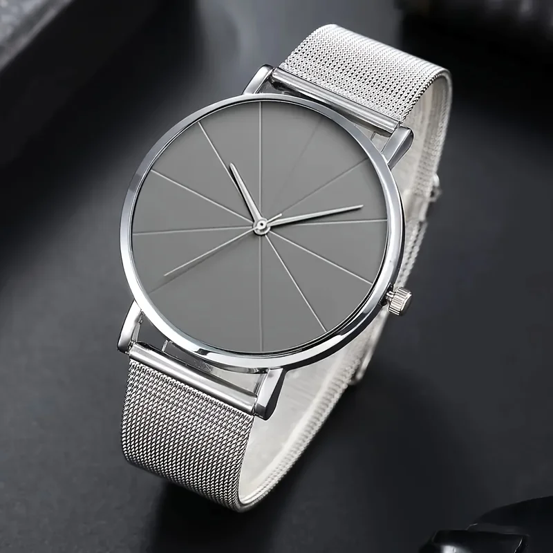 Orologio al quarzo da uomo d'affari e tempo libero da 2 pezzi/set, orologio e bracciale in maglia di acciaio inossidabile, regalo per la festa del papà