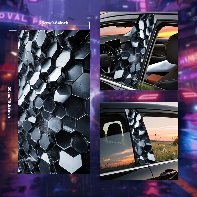 

2-Pack, Car Stickers, Mechanical Textured Honeycomb Pattern for Glass, Metal, Plastic, Ceramic, Anime Style, Fantasy Theme,