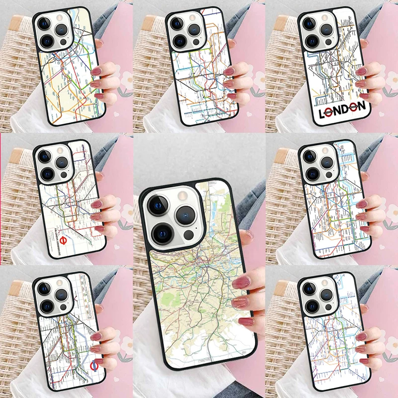 London Underground Tube Map Phone Case Cover for iPhone 16 Promax 15 Pro 13 14 Plus 11 12 Mini XR XS MAX Coque