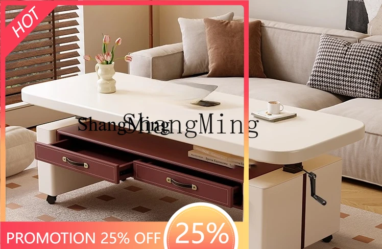 

FG wood electric lifting coffee table dining table two-in-one small apartment with drawers removable coffee table