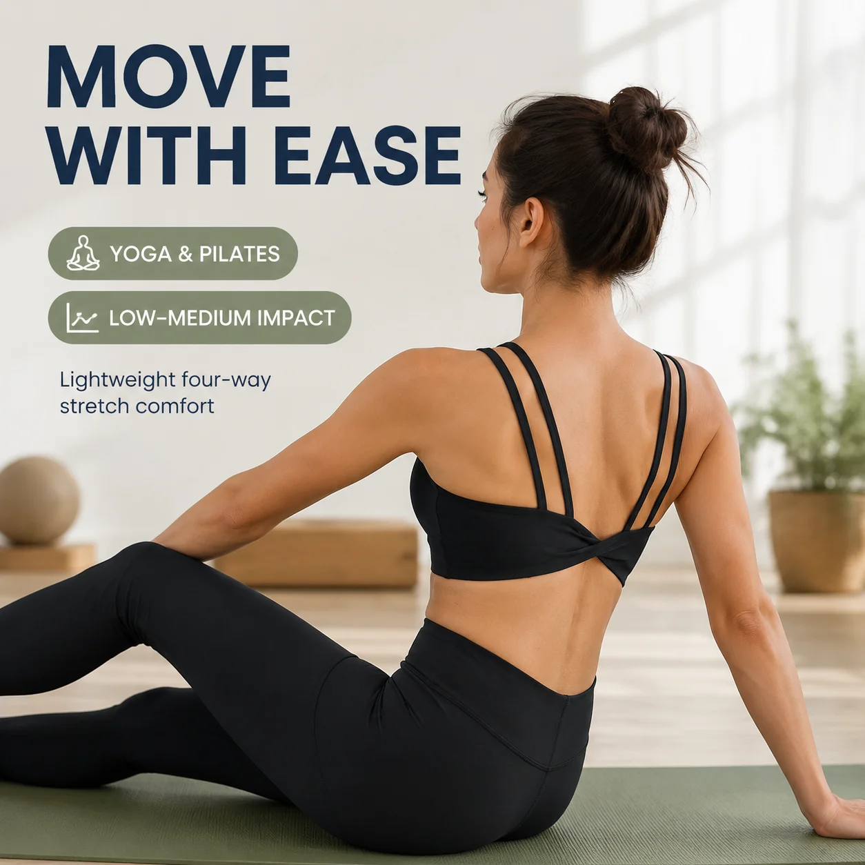 Women's Double Strap Sports Bra Removable Pads Nude-Feel Brushed Nylon Workout Crop Top Shockproof Yoga Bralette S-XL