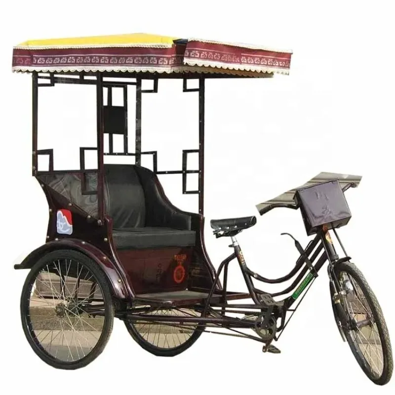 Classic Hand Pulled Wagon 2 Wheels Manpower Bicycle Rickshaw