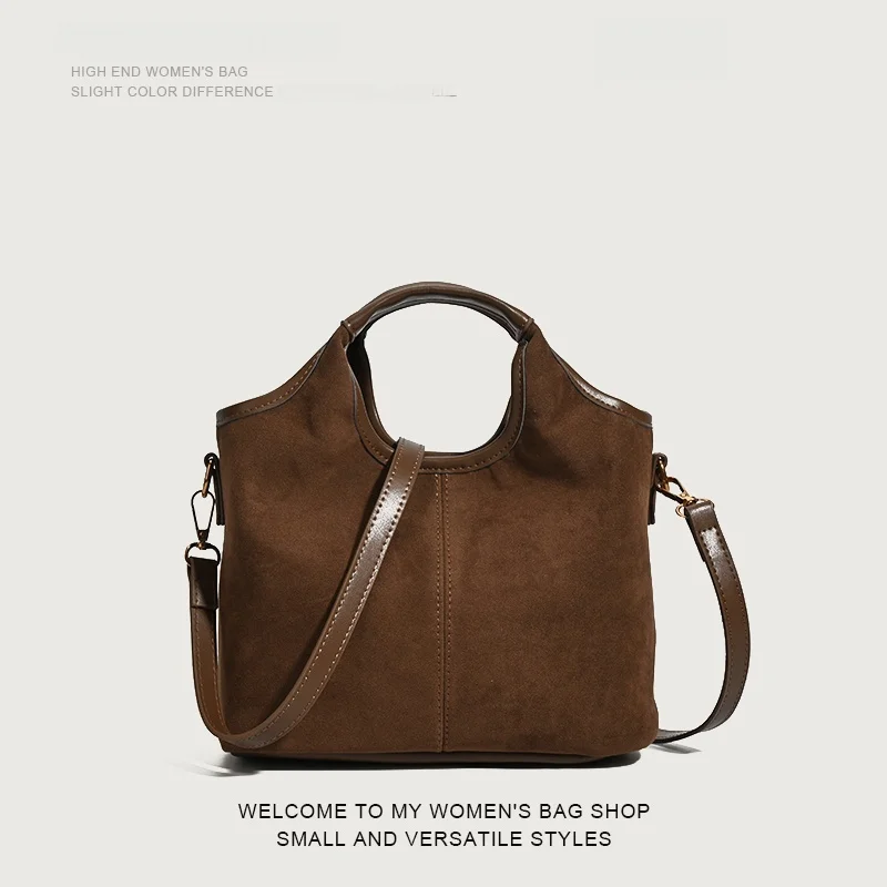 

Retro Basket Handbag Soft Suede Women's Crossbody Shoulder Bag Fashionable Bucket Shape PU Leather Magnetic Buckle Closure