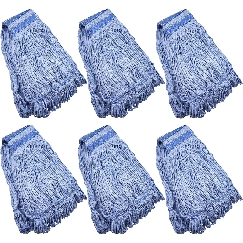 Mop Head Replacement Commercial Heavy Duty String Blue Wet Mop Heads for 3 Typs Commercial Mop Handle(6,Large,Weight 23oz)