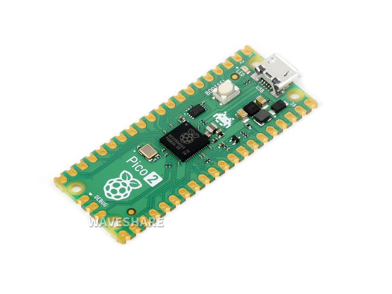 

Raspberry Pi Pico 2 с предварительно припаянным разъемом (моно)/(с цветовой кодировкой), чипом RP2350, двухъядерным и двухархитектурным дизайном