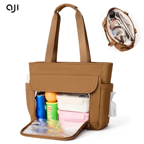 Imagen 1 del producto AJI, bolso de almuerzo de negocios para mujer, bolso de hombro multifuncional para ordenador portátil de 17 pulgadas, bolso de mano para ir al trabajo y oficina para mujeres y hombres, multicompartimentos
