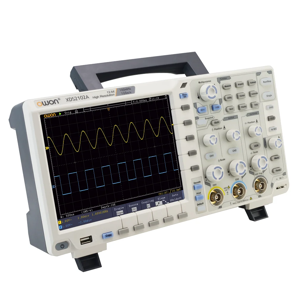 Owon XDS2102A 12 bits Osiloscopio Digital Oscilloscope 1GS/s 100MHz 2CH 20 Mpts Record Length Multimeter Oscilloscope Generator