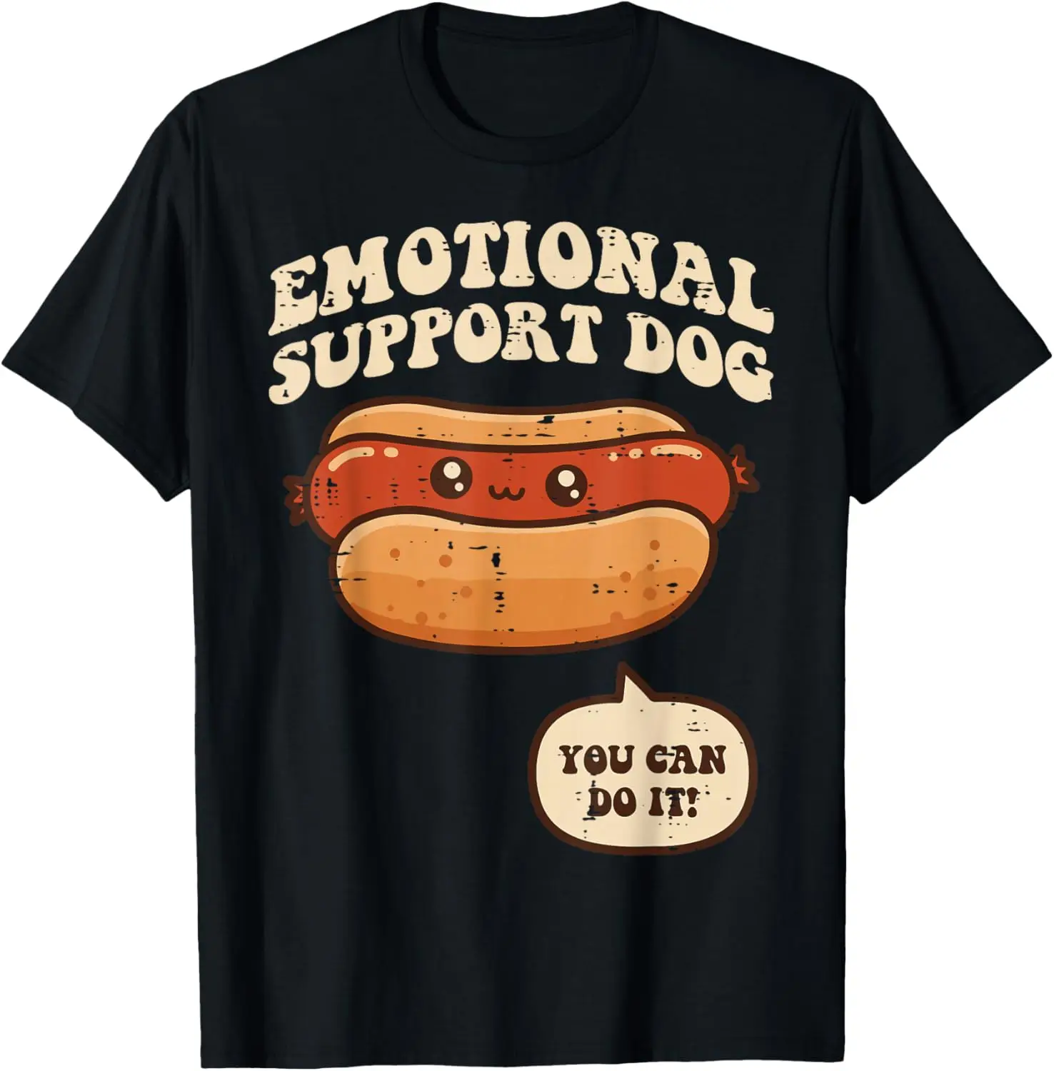 Emotional Support Hotdog Funny Cartoon Graphic Tee Casual Short Sleeve T-Shirt for Men Women