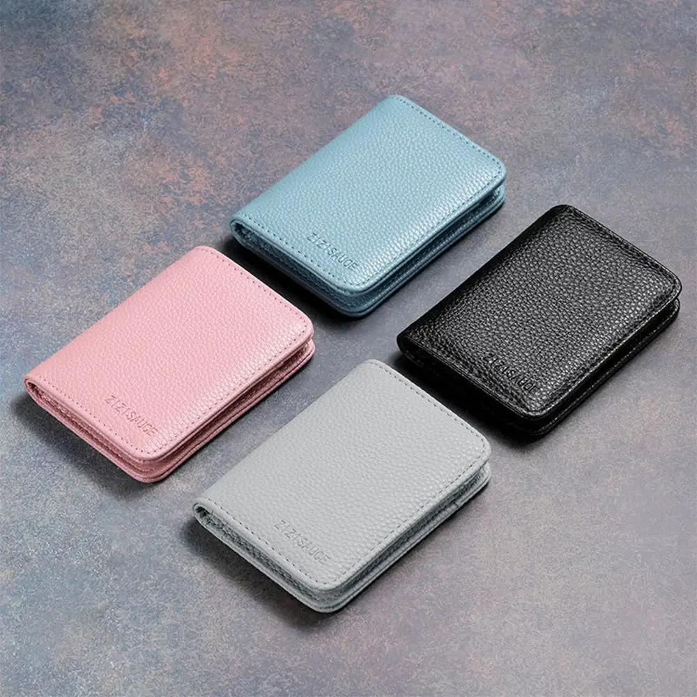 Multi-card Slot Solid Color Portable Leather Card Case Universal Bank Card Credit Card ID Bus Card Holder Travel Card Organizer