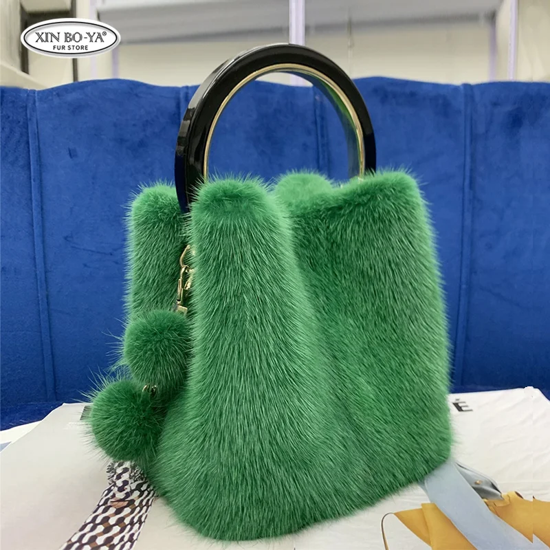 Designer Brand Bags Natural Fur Handbag Women Leather Handbags New Luxury Mink Fur Ladies Hand Bags Purse Fashion Shoulder Bags