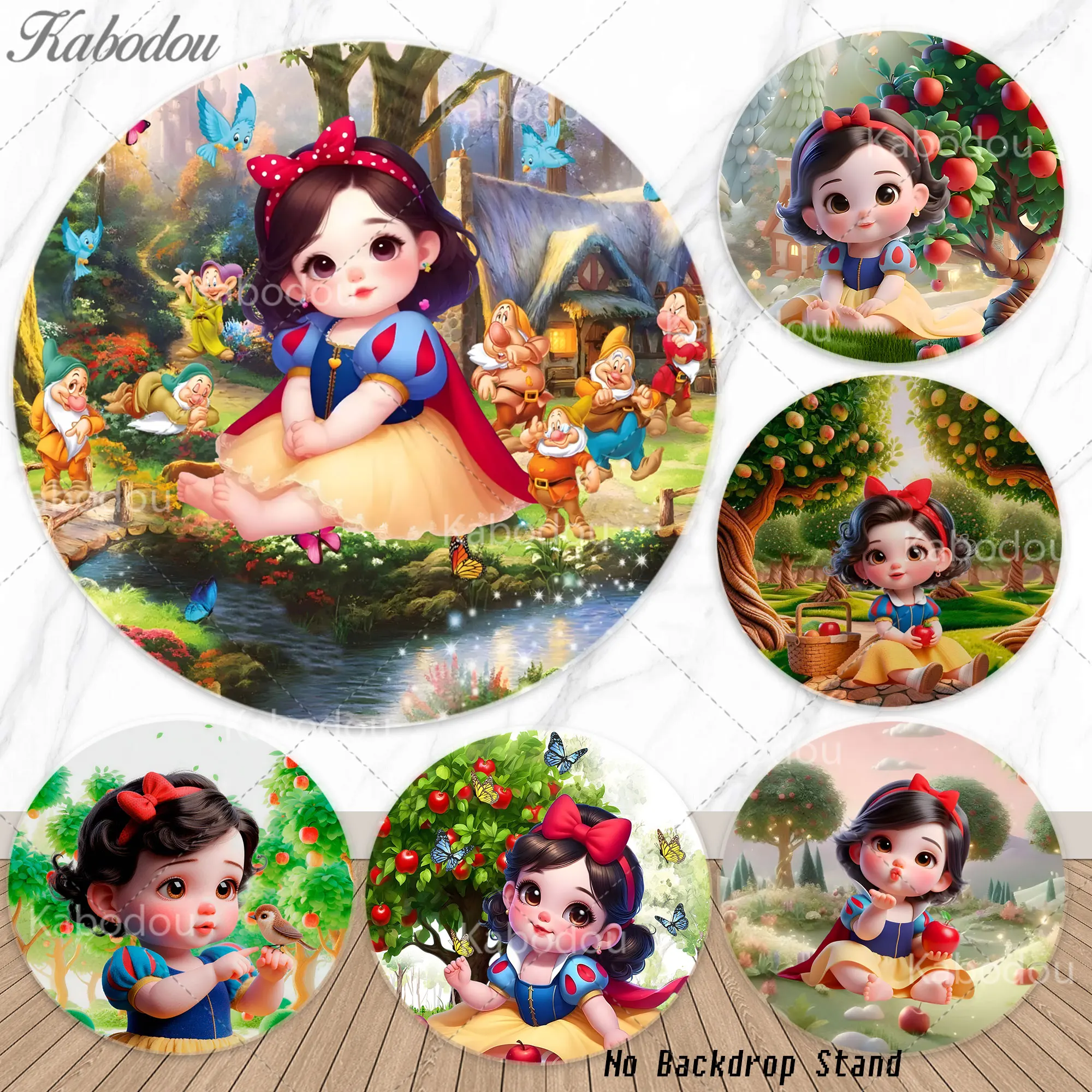 

Cute Baby Snow White Round Backdrop Girls 1st Birthday Party Living Room Princess Decor Photography Background Kids Shower Cover