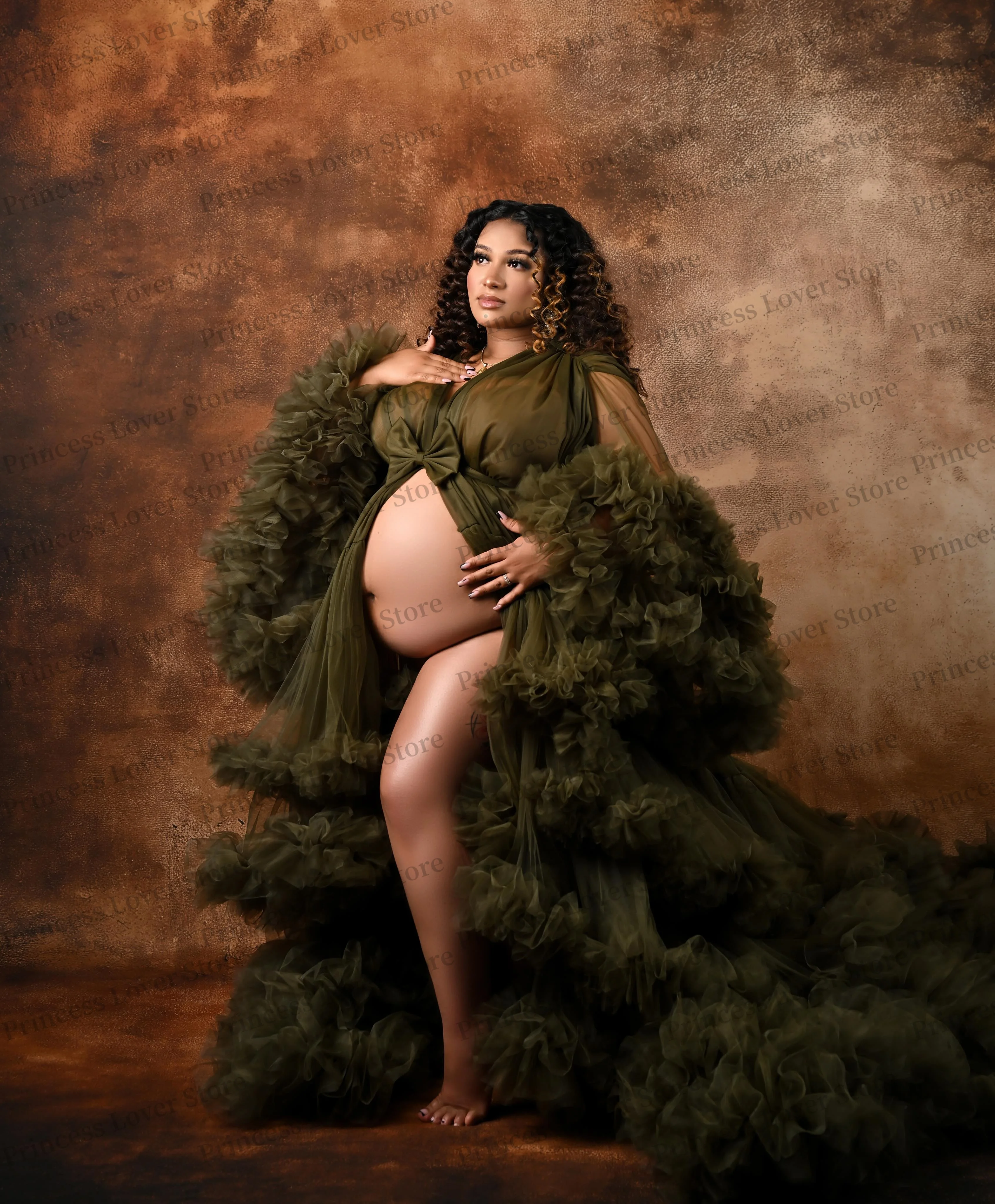 Luxury Layered Prom Dresses Long Sleeves Maternity Photoshoot Dress Plus Size Tiered Baby Shower Gown with Ruffles Customized