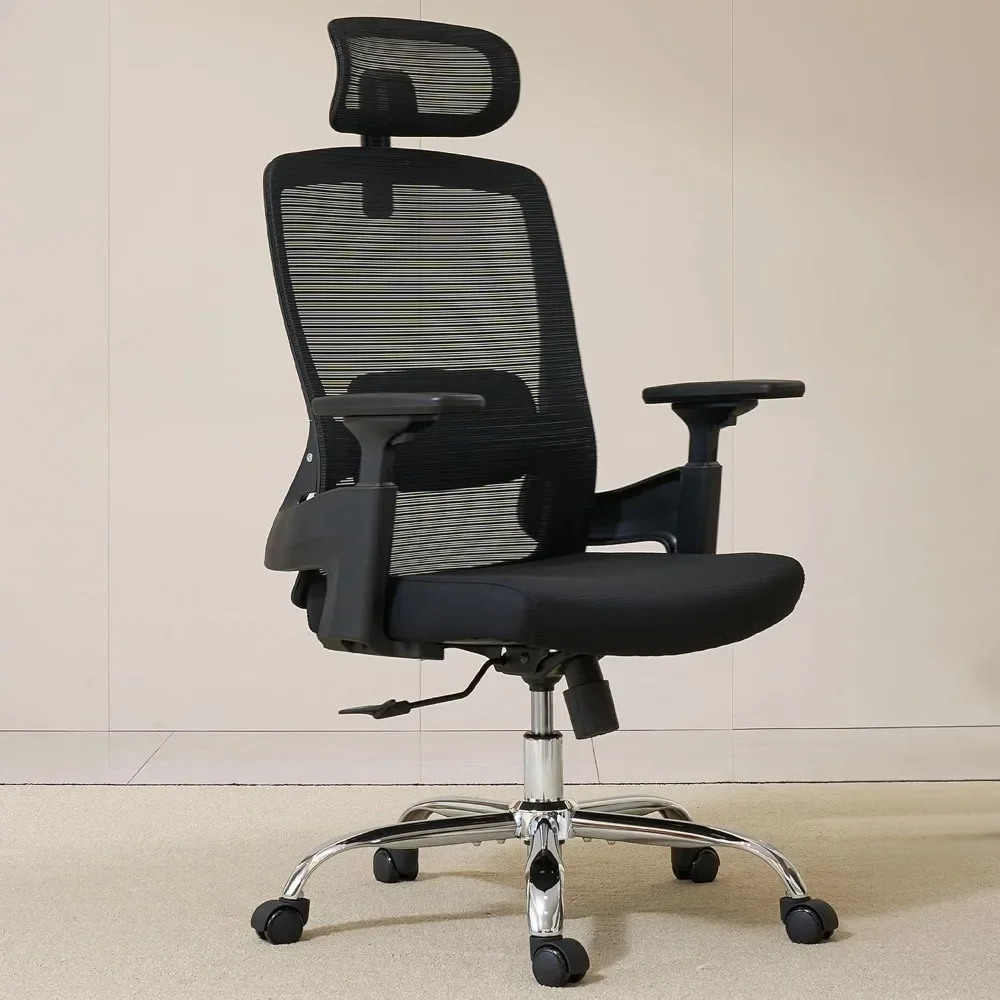 Ergonomic Mesh Office Chair, Comfy Desk Chair with 3D Armrests, Headrest, High Back Desk Chair with Adjustable Lumbar Support