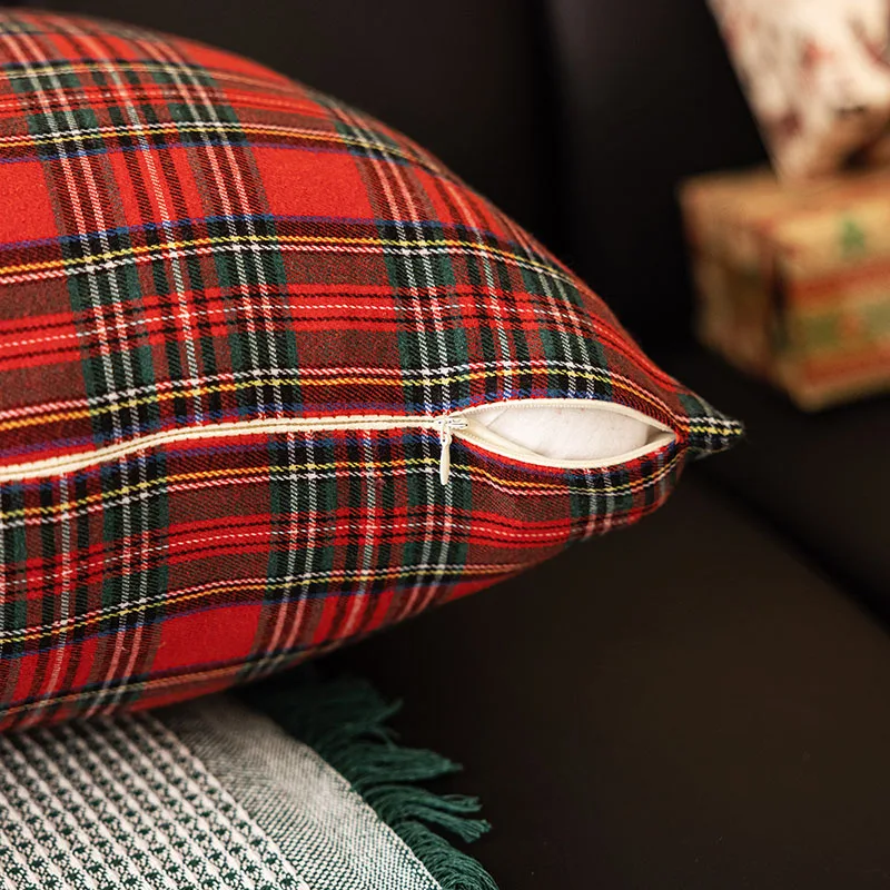 Weihnachten Plaid Dekor Dekokissenbezüge Schottischer Tartan Kissenbezug für Bauernhaus Zuhause Quadratischer Kissenbezug Kissenbezug – Detail 7