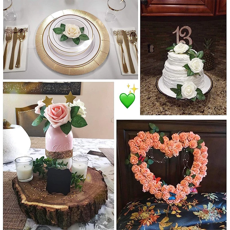 10/20 Stück grüne künstliche Blätter Rosenblätter Dekor für Heimdekoration Garten Hochzeit Braut Dekoration DIY Handwerk Girlande Zubehör – Detail 10