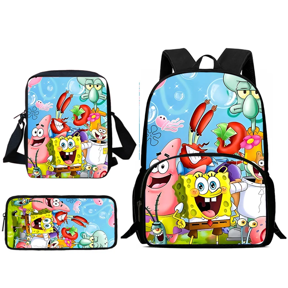 3 pezzi Set carino per SpongeBobs zaini per bambini borsa a tracolla astuccio per matite pupilla borse da scuola di grande capacità per ragazzi e