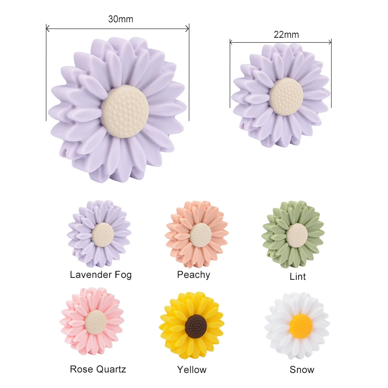 LOFCA Daisy 10pcs Silicone Beads Sunflower Cute Silicone Beads Food Grade Teether BPA-Free Baby Toy Chain Accessories