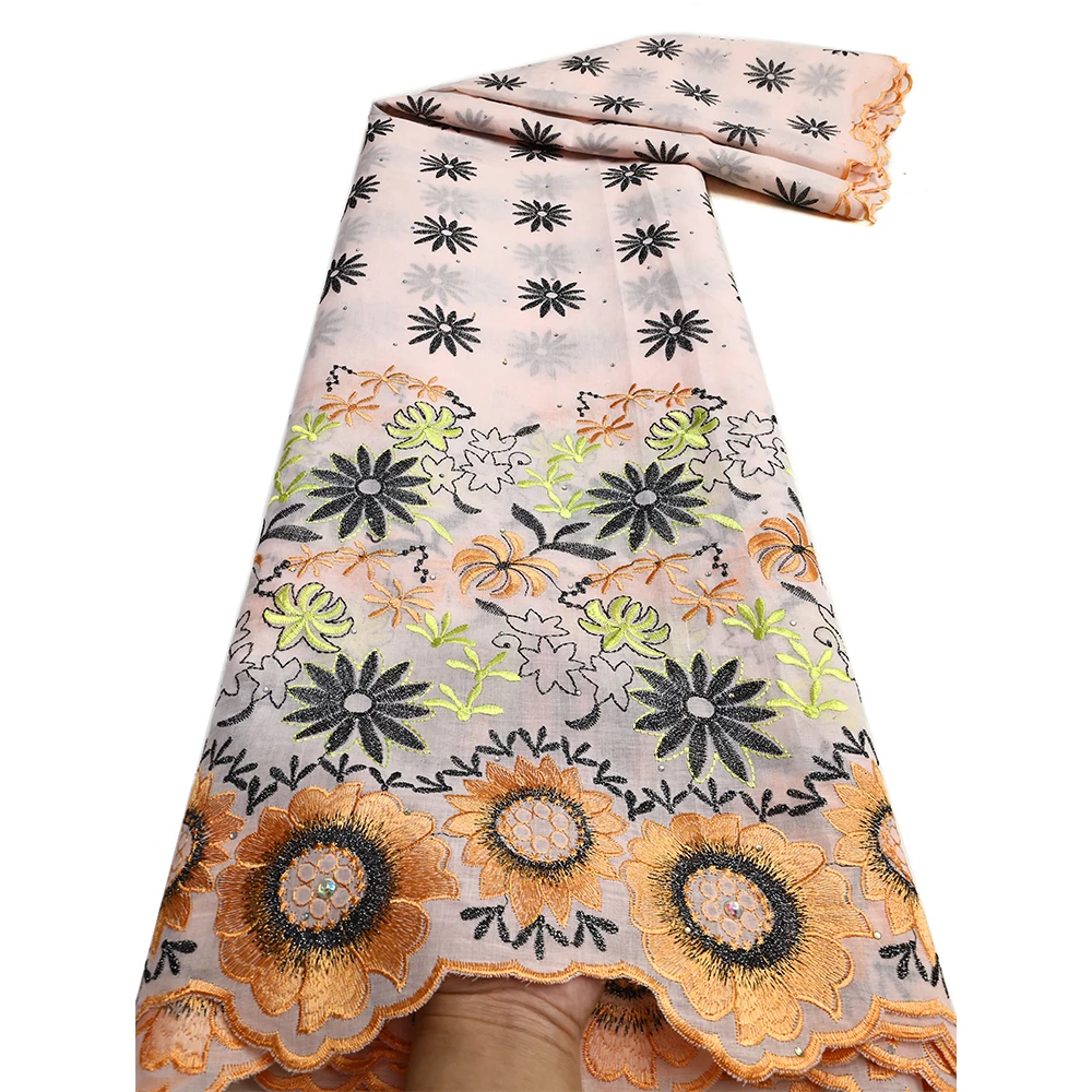 

5 Yards Arrival Dubai Cotton Stones Lace Fabric 2025 High Quality Swiss Voile Embroidery Lace Fabric For Women Wedding Party