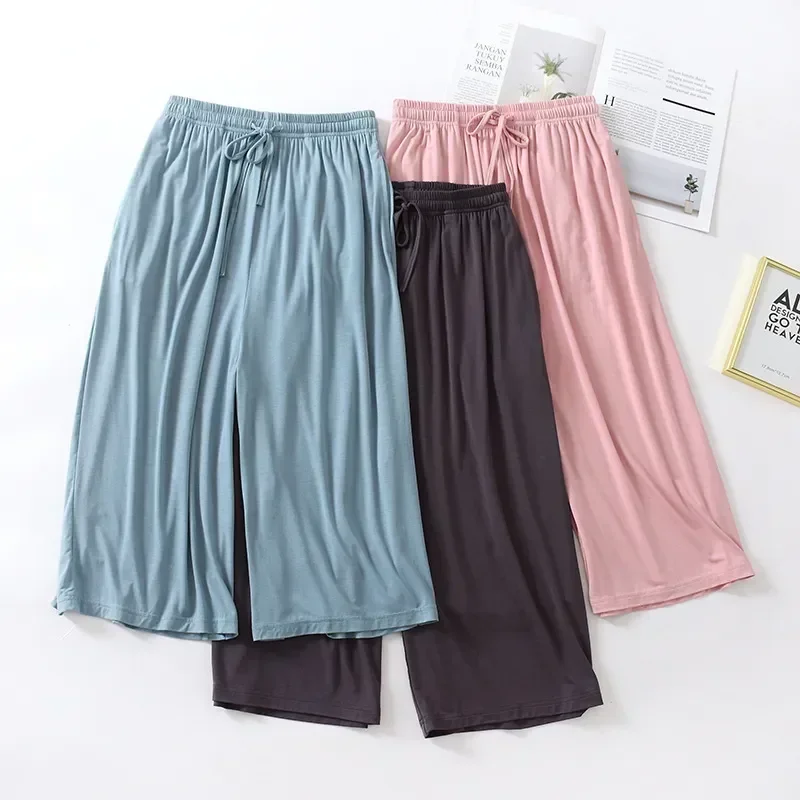 Modal For Thin Summer Homewear Leg Loose Pajama Capris Pijamas Plus Women's Solid Color Size Wide Home Pants