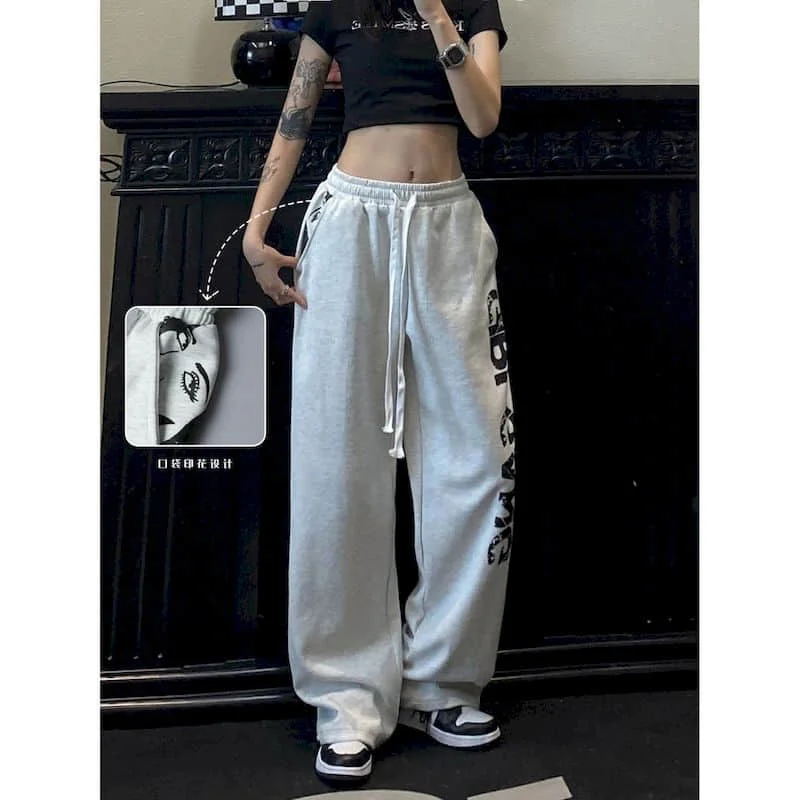 Women Pants White Gray Sporty Loose Leggings Jazz Hip-hop High Waist Casual Trousers Korean Fashion Streetwear Women Clothing