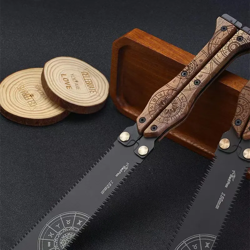 Multifunctional Butterfly Saw With Walnut Handle SK85 Steel Balisong Folding Saw Outdoor Double Edge Woodworking Hand Saw Tools