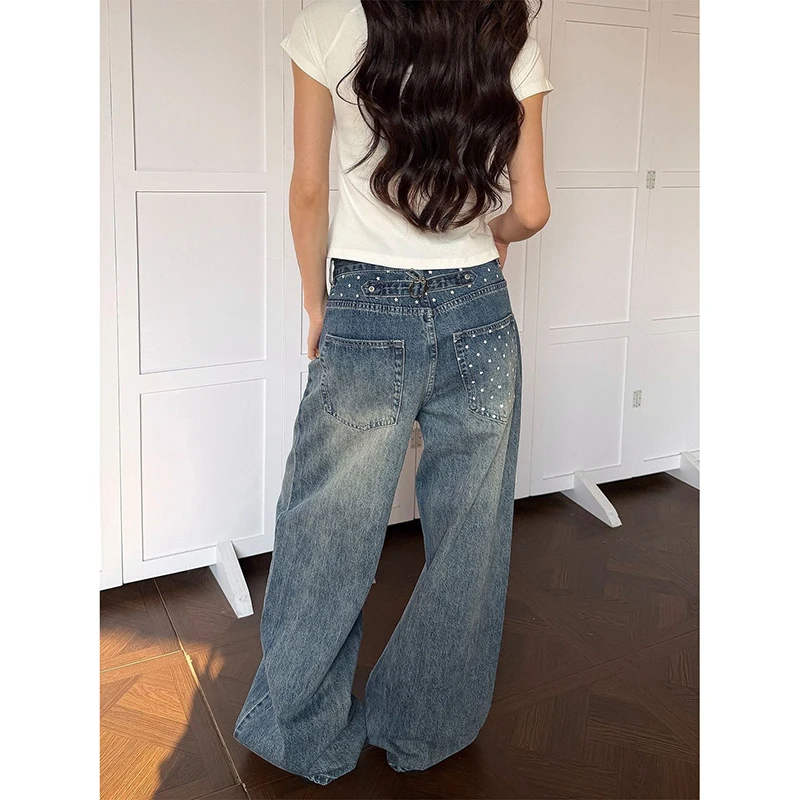 ZHIZOU Women's Y2k Jeans Baggy Harajuku Aesthetic Blue Denim Trousers Wide Jean Pants Vintage 2000s Trashy Oversize Clothes