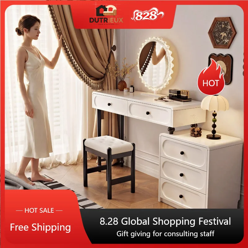 White Extension Makeup Table Led Mirror Modern Beauty Salon Luxury Vanity Desk Bedroom Cabinets Coiffeuse Chambre Furniture Home