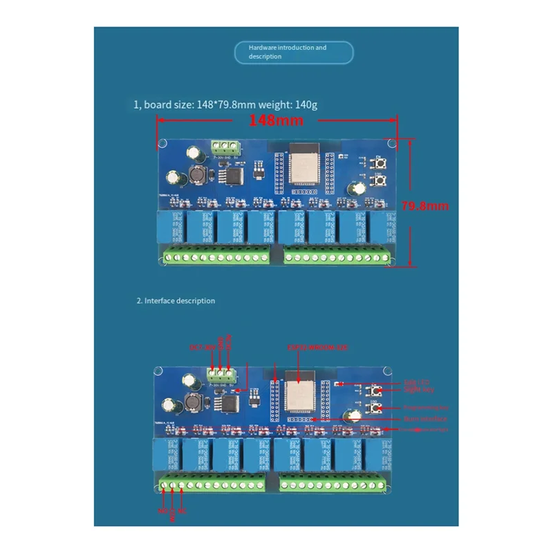 Zuverlässiges DC 5–30 V Netzteil ESP32 WIFI Bluetooth Moduel BLE Acht-Wege-Relais ESP32-WROOM Sekundärentwicklungsboard