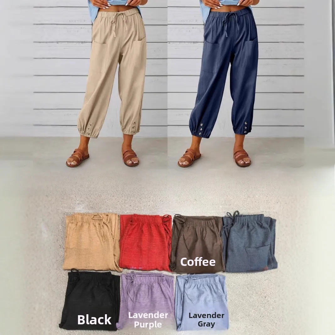 Hohe Taille, lockere Passform, zweifarbige Harlan-Hose, neun Punkte, Freizeithose für Damen, bequem, atmungsaktiv, kein Bügeln erforderlich