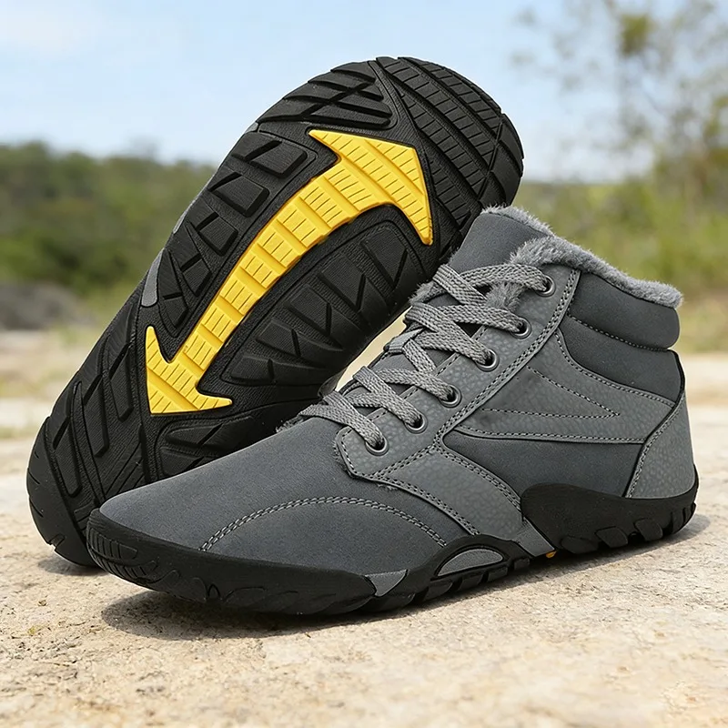 

New Thick-Soled Five-Toe Men's Snow Boots, Warm Barefoot Style with Fleece and Thickened Cotton, Non-Slip and Wear-Resistant