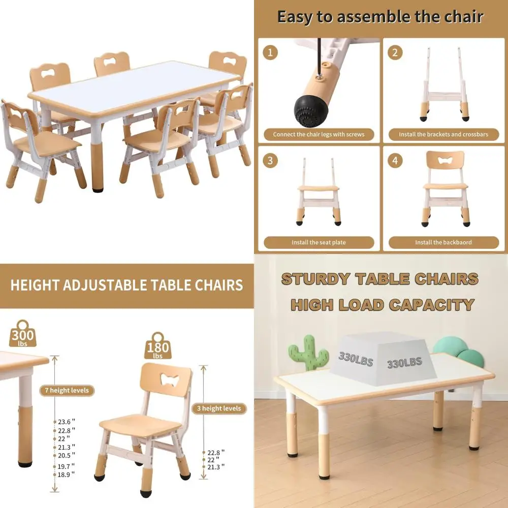 Kinderspieltisch und Stühle im Set für Kinder im Alter von 5 bis 8 Jahren mit 6 Stühlen