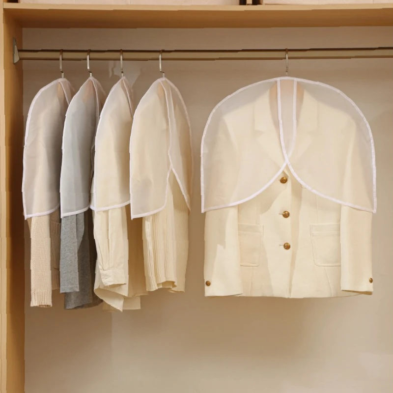 5pcs Semi-Package Clothes Dust Cover Waterproof Transparent Suit Coat Storage Bag for Suits Coats Jackets and Clothing Storage