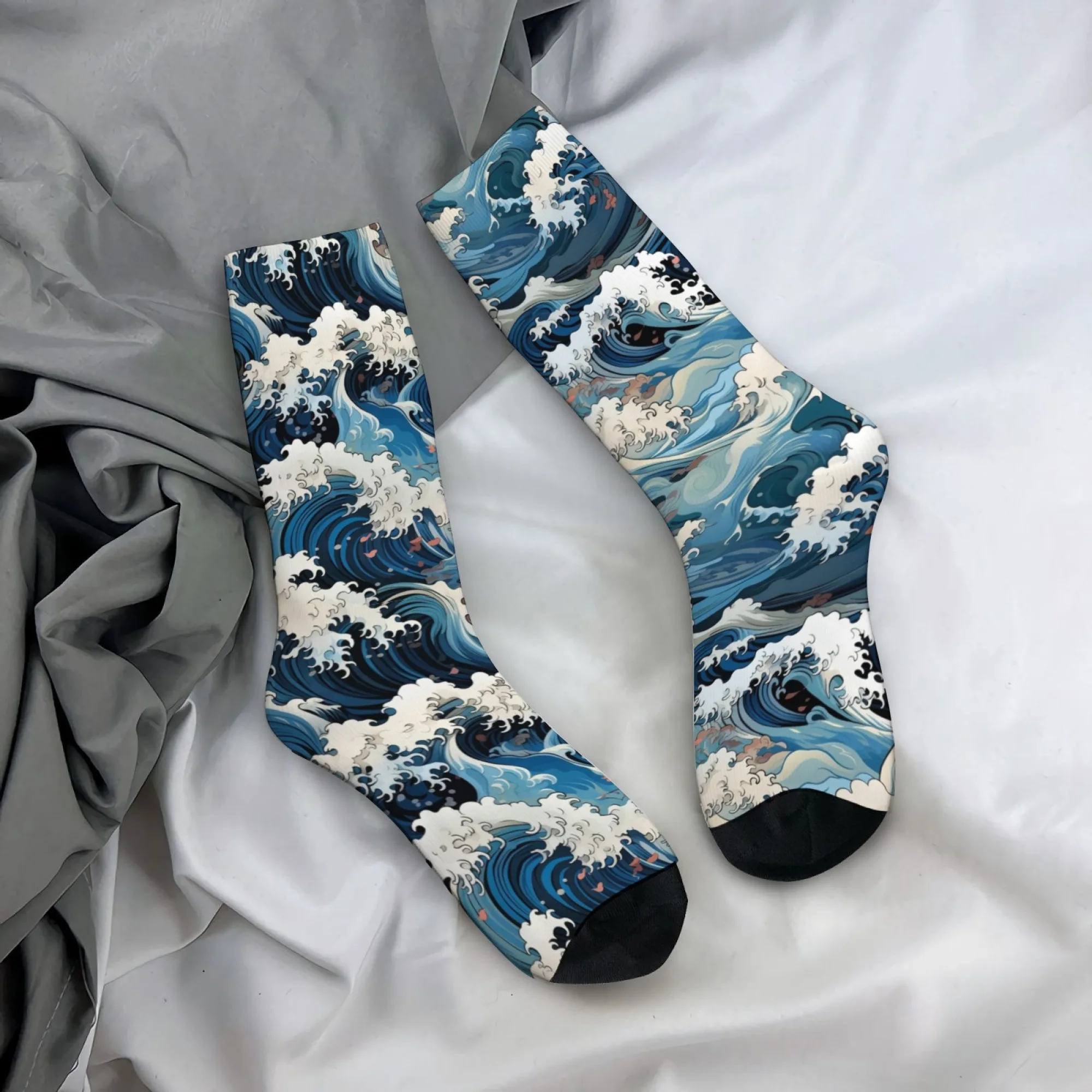 

Ukiyo-e Style Ocean Wave Men's Socks Harajuku Retro Fashion Comfortable Breathable Casual Socks Novelty Funny Hip-Hop Socks