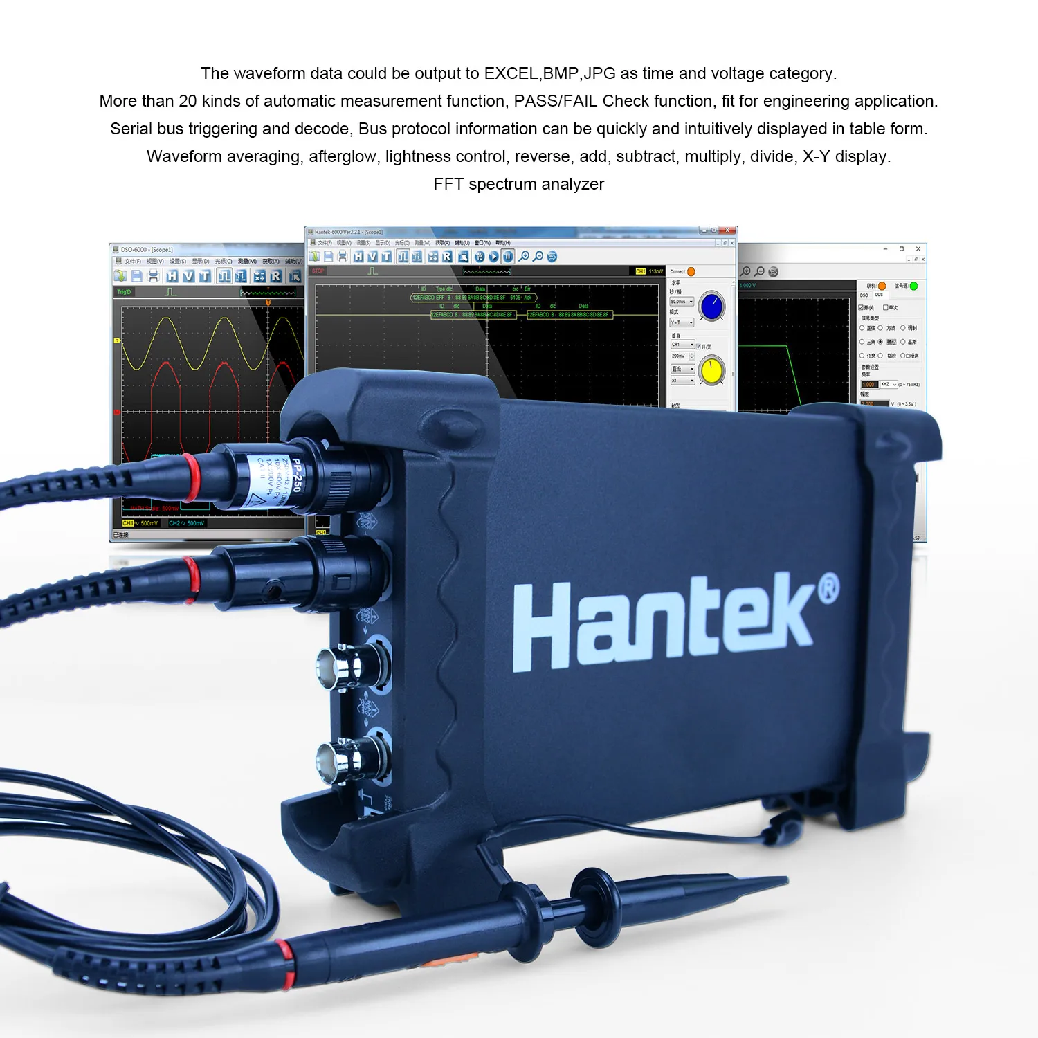 Hantek USB przenośny oscyloskopy zestaw PC 70MHz ~ 250MHz 4CH ręczny oscyloskop DDS/Arb serii Generator przebiegów 6004BD