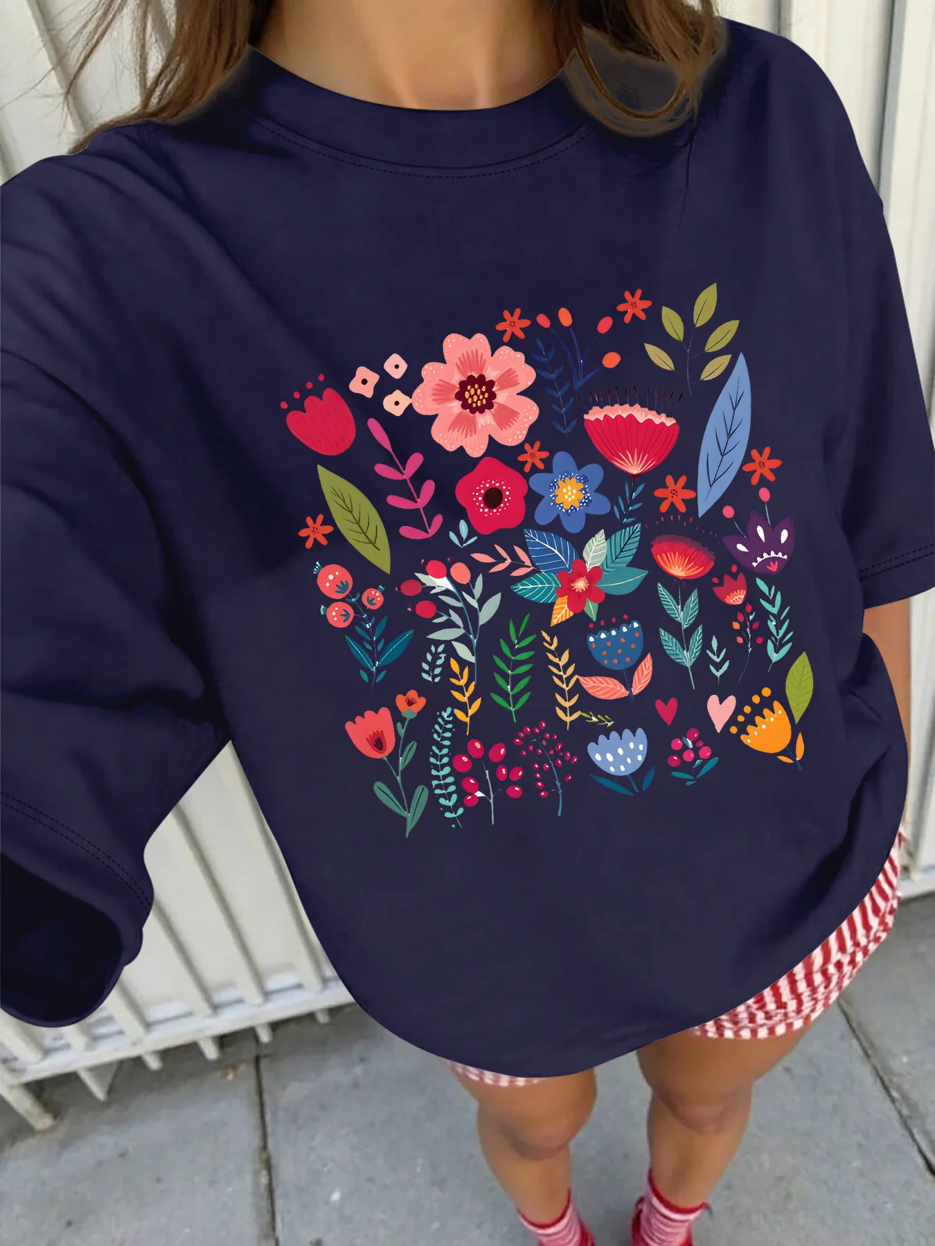 

Plus - Size Tee: Boho Colorful Floral & Berry Illustration Graphic