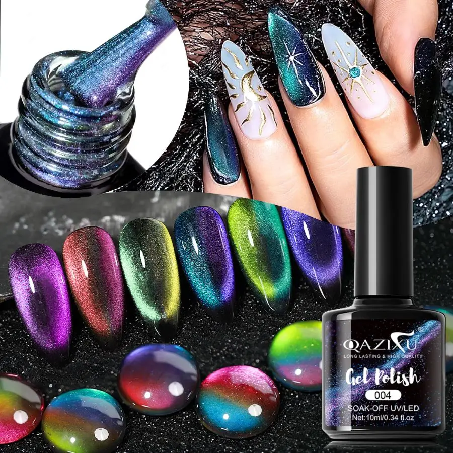 QAZIXU Lila Katzenauge Gel-Nagellack Heller Magnetischer Nagellack Abziehbarer UV-LED Semi-Permanenter Lack Nagelkunst DIY Beliebte Farbe