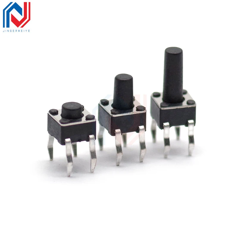 50pcs Power Switch 4Pins 4.5 X4.5mm Touch Switch Pin Vertical Micro Motion Button Micro Button PCB Panel Keypad Button Switch