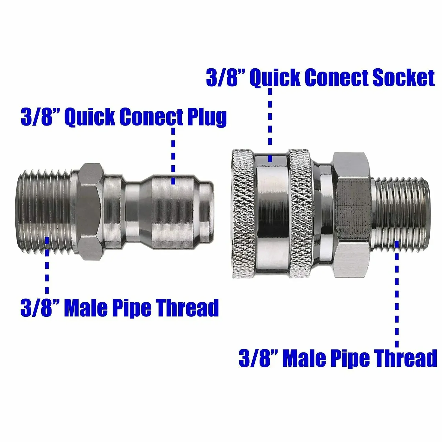 

Pressure Washer Adapter Stainless Steel Quick Coupling Kit 3/8 Male Threaded Pressure Washer Fittings (5000 PSI)