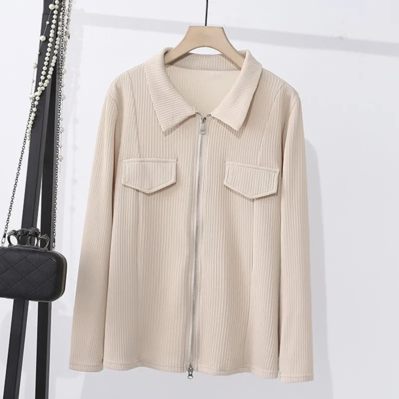 Fashion POLO Collar Zipper Shirt Women Plus Size Autumn Winter Casual Clothing Long Sleeve Blouses Solid Color Tops S54 2331