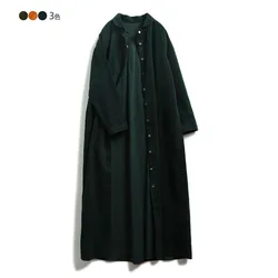 Spring Autumn Women Basics Loose Comfortable Natural Breathable Water Washed Cotton Corduroy Long Shirt Dresses